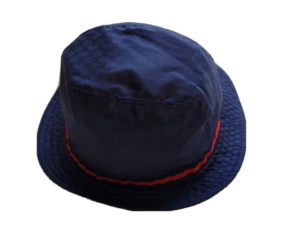 【K】 NWT NEW Gucci junior kids blue hat GG print and navy red web print