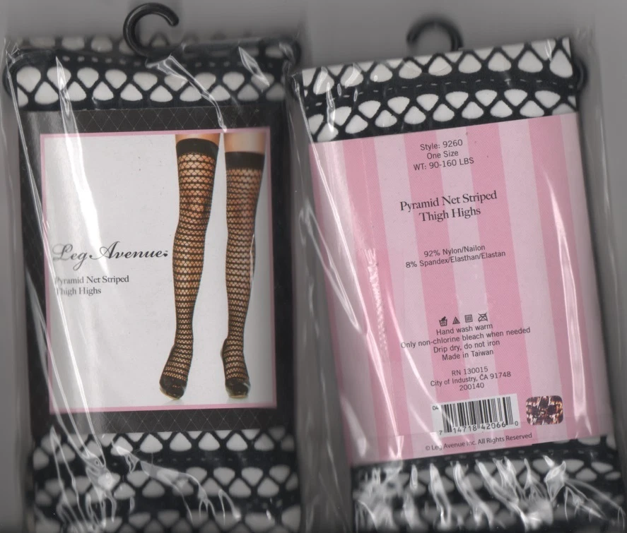 Medias altas a rayas para muslo negras 90-160 lbs talla única con red piramidal Leg Avenue Foto 2 de 2