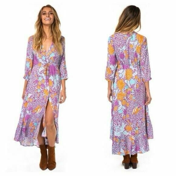 ARNHEM Dress Sinta Magenta Maxi - Size 8 - Long Floral Purple Flowy Boho 