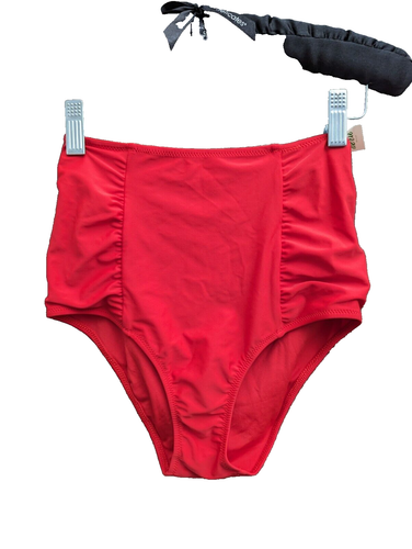 Aerie Women's Size S Red High Waisted Ruched Bathing Suit Bottom