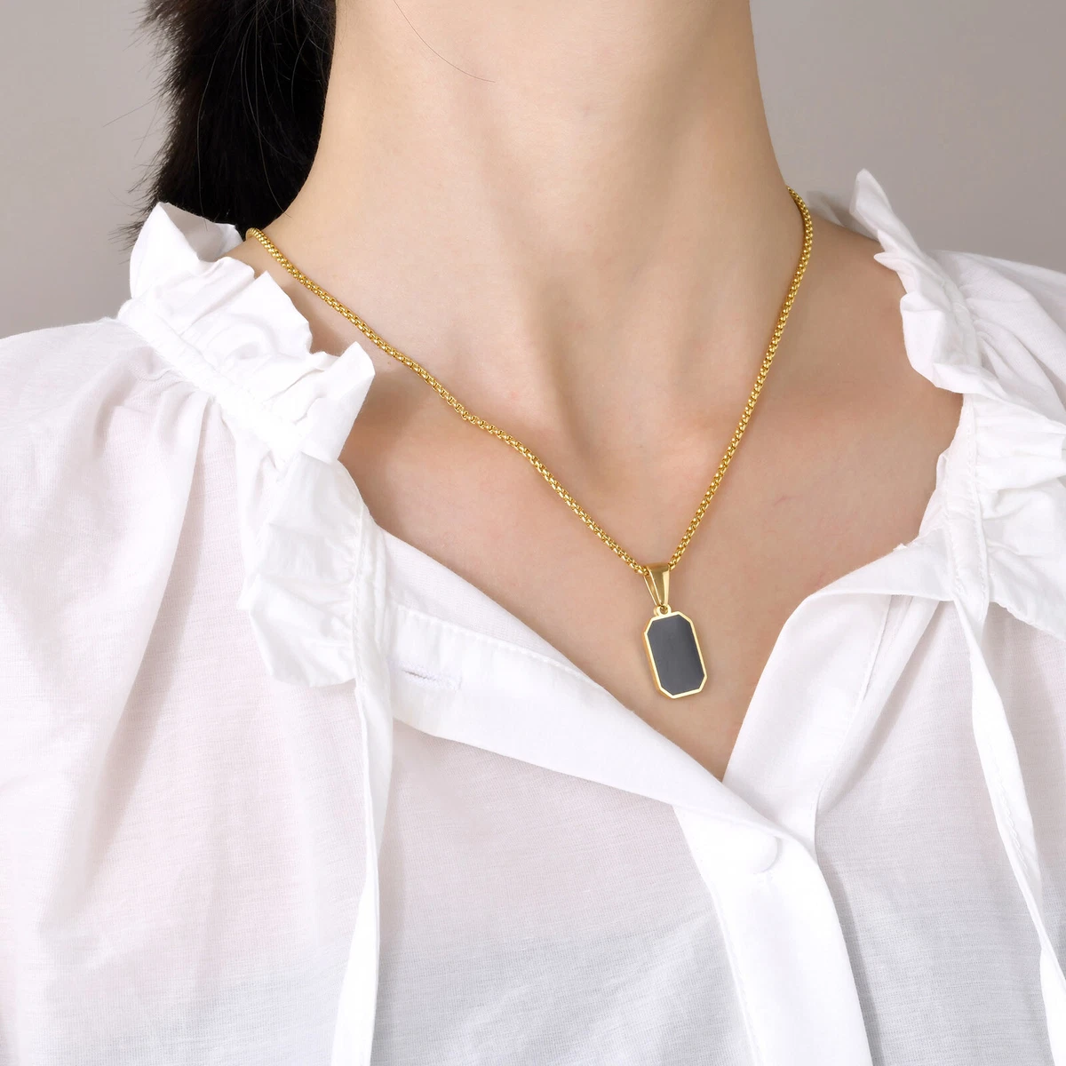 White Black Enamel 12 21mm Pendant Necklace Women s Stainless Steel 50cm Chain