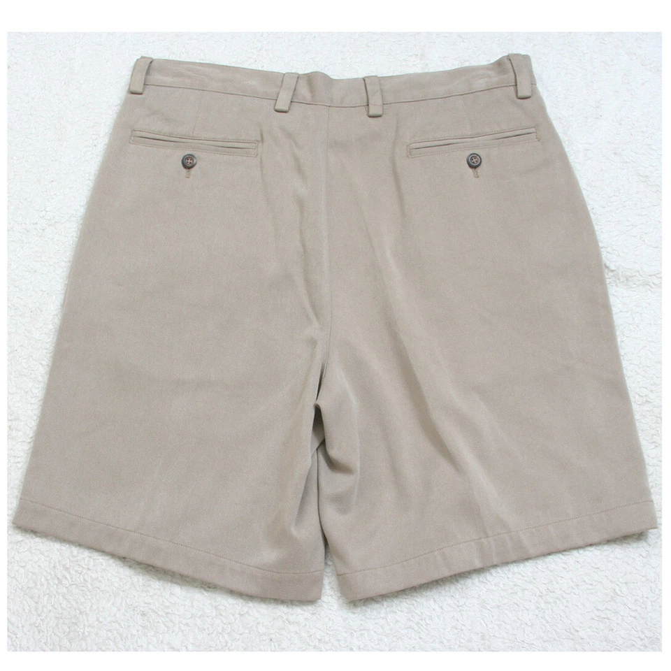 Consensus Beige / Khaki Pleated Man's Solid Men's Dress Shorts Large 34" X 9" P8 - Image 2 of 4