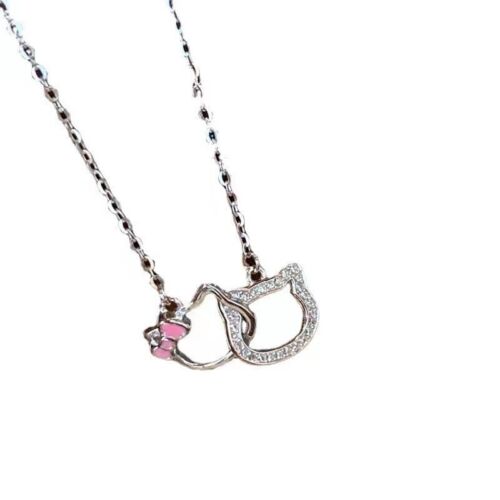 Adorable Interlocking Hello Kitty Cat Pendant Fashion Necklace For Girls