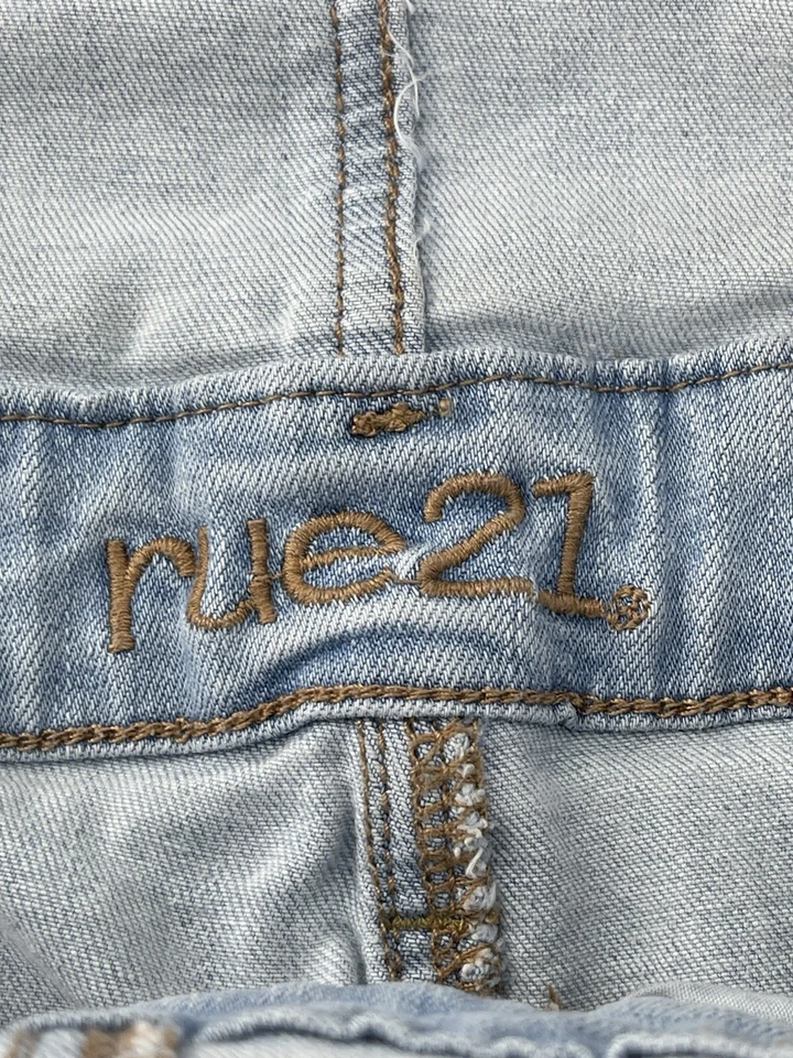 Rue21 Overalls Jean BIB 短裤短裤女式 8 码蓝色复古牛仔布 — 第 3/4 张图片