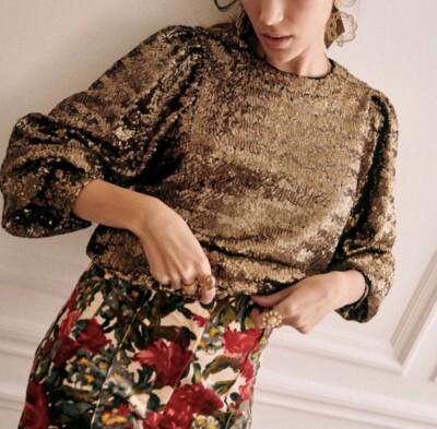 SEZANE MELANIE GOLD SEQUINS SIZE 36 US 4 | eBay