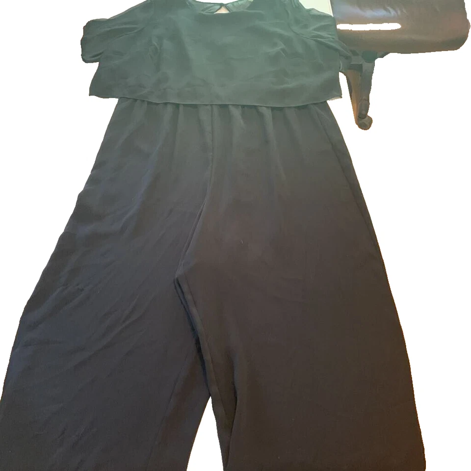 Женский комбинезон Alfani Illusion Overlay с широкими штанинами черный короткий рукав плюс 22 Вт - Изображение 2 из 4