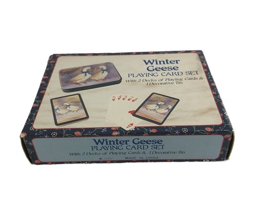 Juego de cartas de juego vintage JSNY con lata y 2 barajas gansos/patos de invierno - Imagen 3 de 10