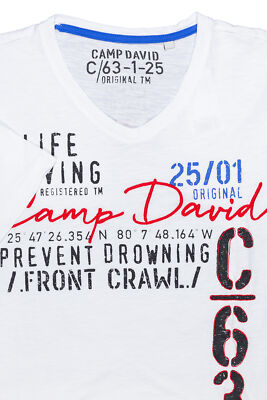 CAMP DAVID Shirt met V-hals met logoprint op borsthoogte CAMP DAVID Shirt met V-hals met logoprint op borsthoogte