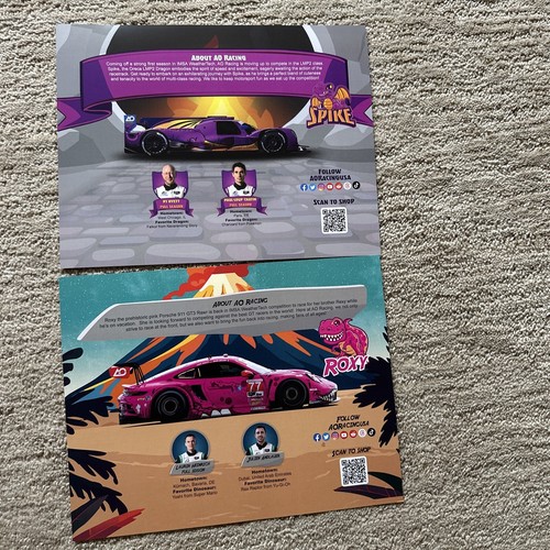 2024 IMSA 2 Tarjetas PÚRPURA “SPIKE” LMP2, ROSA PORSCHE “Roxy” Dinosaurio ROAD AMERICA - Imagen 4 de 13