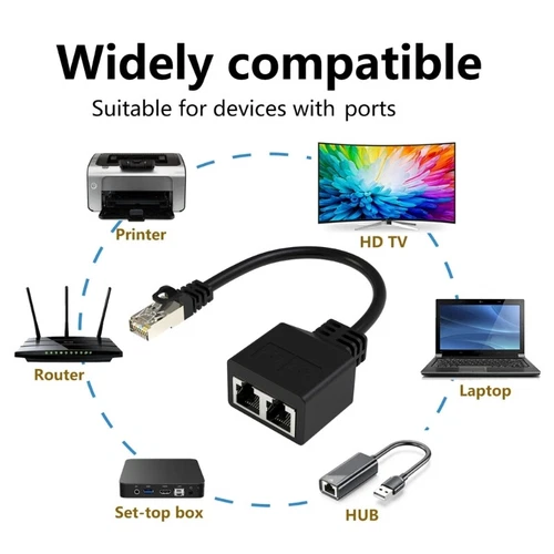 1 to 2 Ways LAN Ethernet Networking Cable RJ45 Female Splitter Connectors