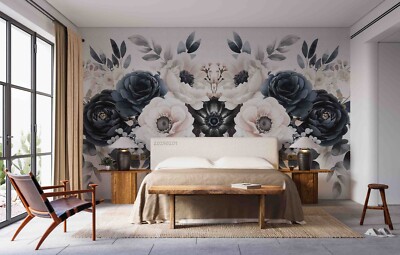 3D Watercolor White Floral Leaf Self-adhesive Removable Wallpaper Murals 6