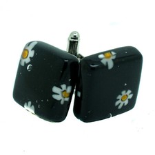 Murano Glas Manschettenkn&ouml;pfe eckig schwarz gelb wei&szlig; Millefiori Venedig Hochzeit