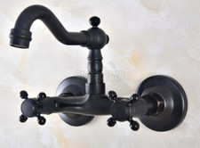 Oil Rubbed Bronze Wall Mount Swivel Bathroom Sink Faucet Mixer Tap Dual Handle