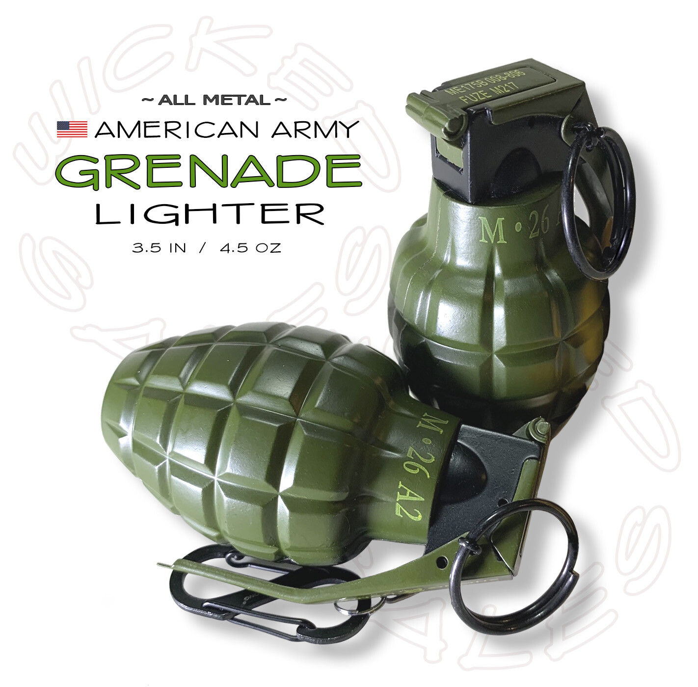 3.5" American Army Green Grenade Shaped Butane LIGHTER w/ Adjust Jet Torch Flame