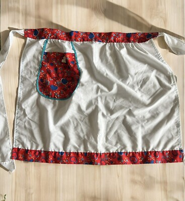 Vintage Half Apron 50s Style White With Red Floral Accents Great Condition!