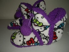 T7 EUC Girl Size 13-1 Sanrio Hello Kitty Boot Slippers Purple White Plush Lined