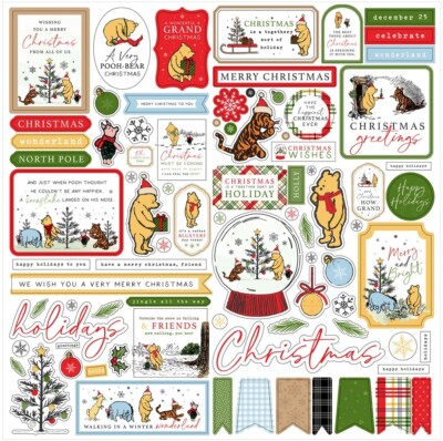 12x12 Sheet Echo Park Paper WINNIE THE POOH CHRISTMAS Scrapbook Element Stickers
