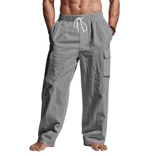 Men’s Workwear Multi-pocket Straight Linen Pants Thin Breathable Cargo Pants - Picture 25 of 28