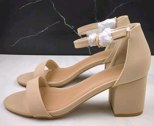 Bamboo HIGHLIGHT-06S Women's Block Heel Sandal, Nude Nubuck PU, sz 7.5 - Picture 5 of 12