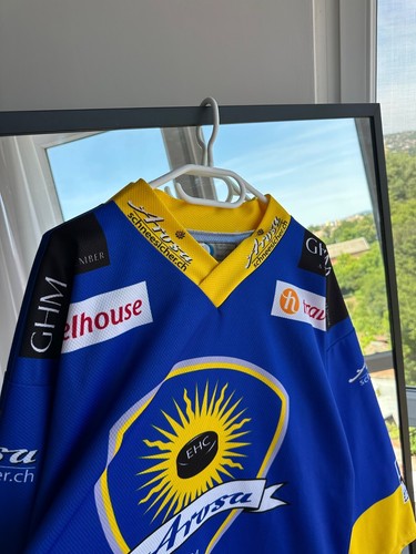 EHC Arosa Hockey Trikot Gr. L Schweiz Team blau gelb Ochsner Vintage Style - Bild 6 von 14