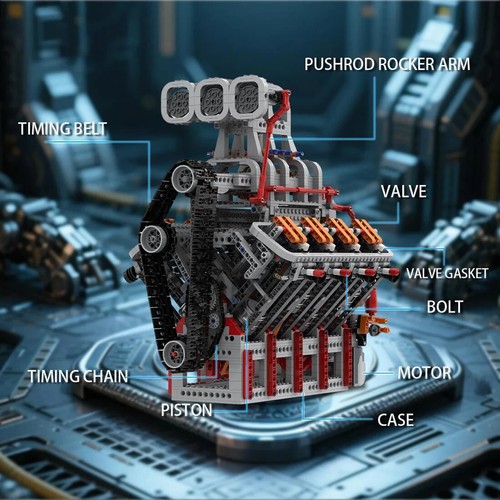 Motorized V8 Engine Model Kit 2106Pcs OHV 5.0L MOC Engine Replica Power Function - Picture 5 of 11