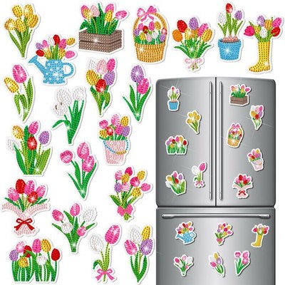 20 Pcs Tulip Diamond Painting Magnets Spring Diamond Art Magnets Kits Refrige...