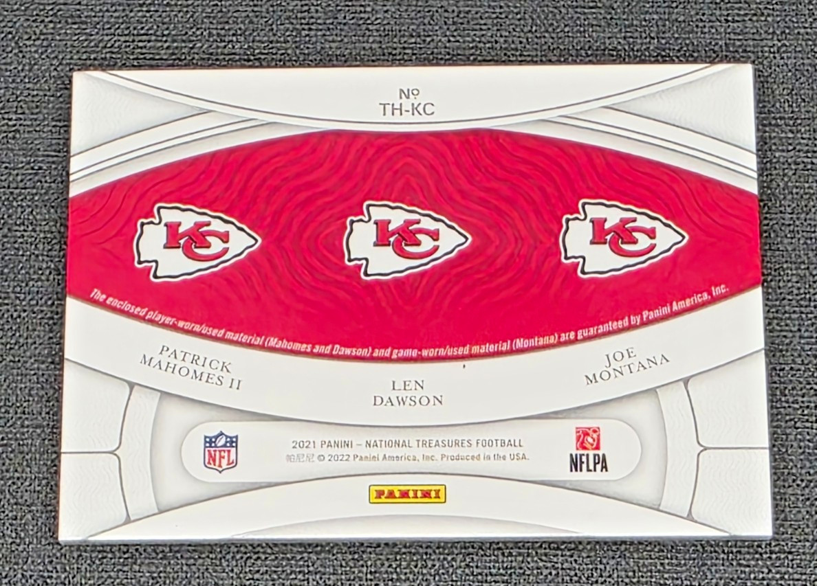 2021 National Treasures NFL Gear Materials Montana Dawson Patrick Mahomes /99 view 6