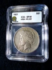 1921-p PEACE $1 Dollar Coin Graded ICG EF40 HIGH RELIEF Key Date To Series HTF