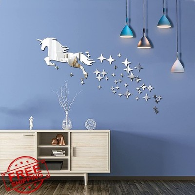 Xemz Unicorn Mirror Wall Stickers Removable Acrylic Decals