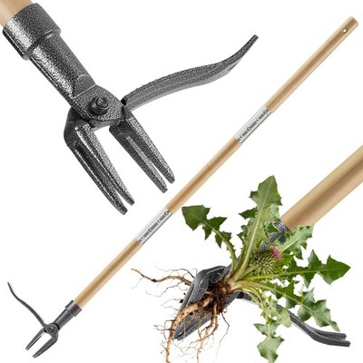 Heavy Duty Stand Up Weed Puller Tool - 46'' Long Handle & 4-Claw Steel Head, E...