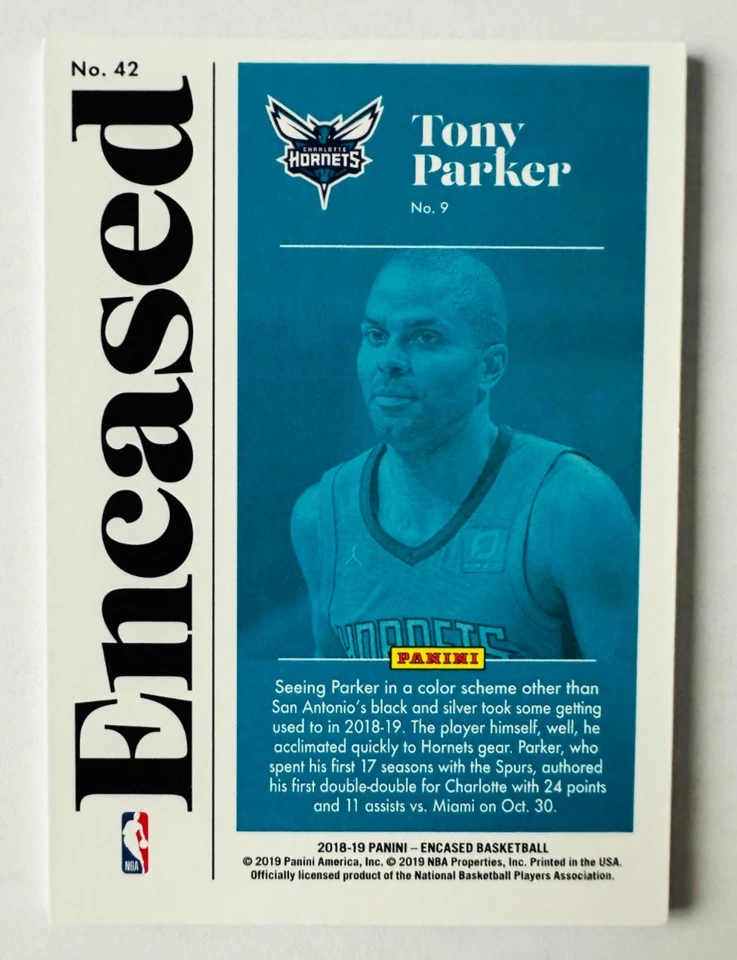 2018-19 Panini Encased Tony Parker RED Parallel Card SP #/35 Hornets Legend! - Image 2 of 3