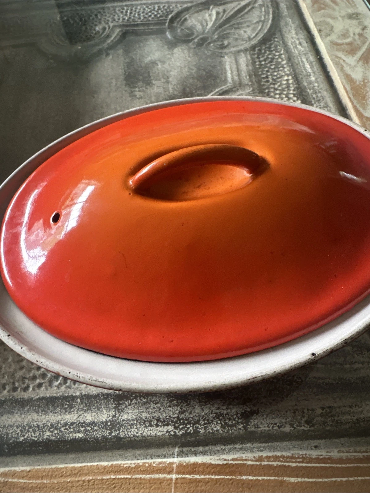 Vintage Lecreuset #22 Small Dutch Oven Orange With Lid Free Ship Look Read