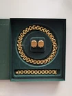 Vintage 80s 90s Chunky Chain Necklace Gold Costume Jewelry Set Earrings Bracelet
