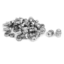 M5 x 10mm 304 Stainless Steel Phillips Hex Head Bolts Nuts w Washers 20 Sets