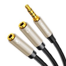 3.5mm Headphone Splitter Y Shape 1/8 Inch 2 TRS Female to 1 TRRS Male Mic and...