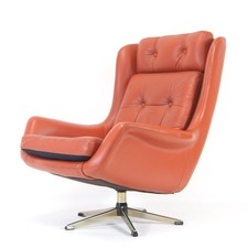 Retro Vintage Danish Leather Swivel Lounge Egg Chair Armchair Mid Century 1970s