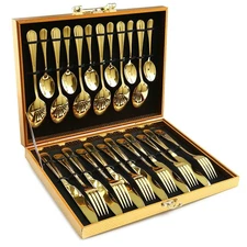 Gold Silverware Set 24-Piece Forged Stainless Steel Flatware Service of 6