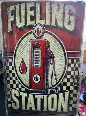 Retro FUELING STATION Wall Art Garage Tin Signs, 8''x12'' Vintage look Man Cave