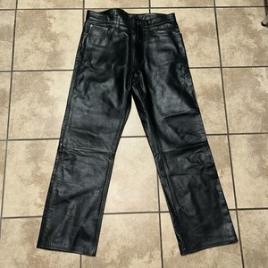 Vtg GAP Men's Leather Pants Black Boot Fit  Y2K zipper Size 32x29