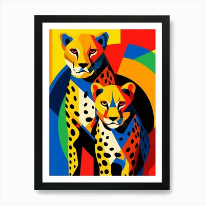 Gepard Abstrakt Pop Art 2 Kunstdruck Gerahmtes Wandbild Poster Leinwanddruck Bild