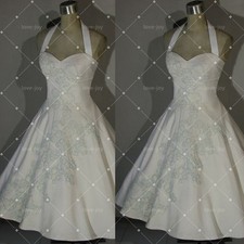 Wedding Dresses 1950s Vintage Halter Neck Floral Applique A-Line Bridal Gowns
