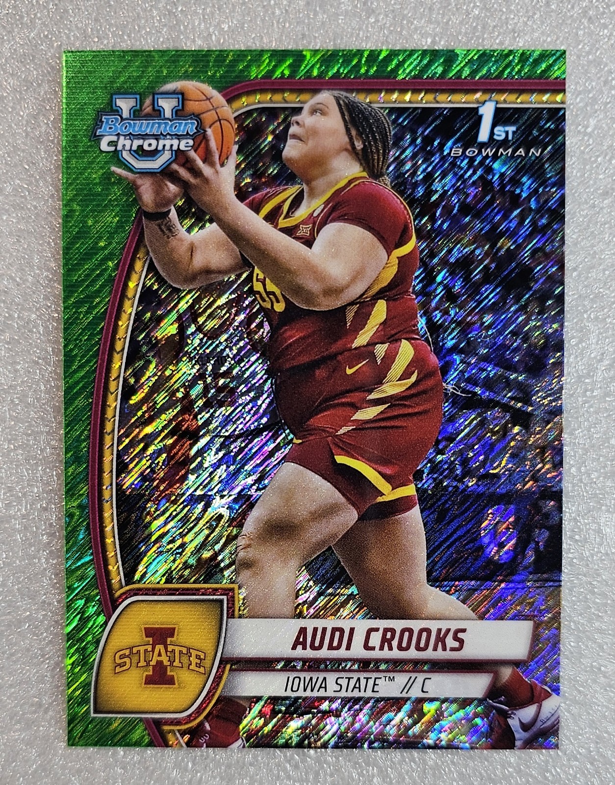 Audi Crooks 2024-25 Bowman Chrome University 1st Green Shimmer #9 IOWA STATE