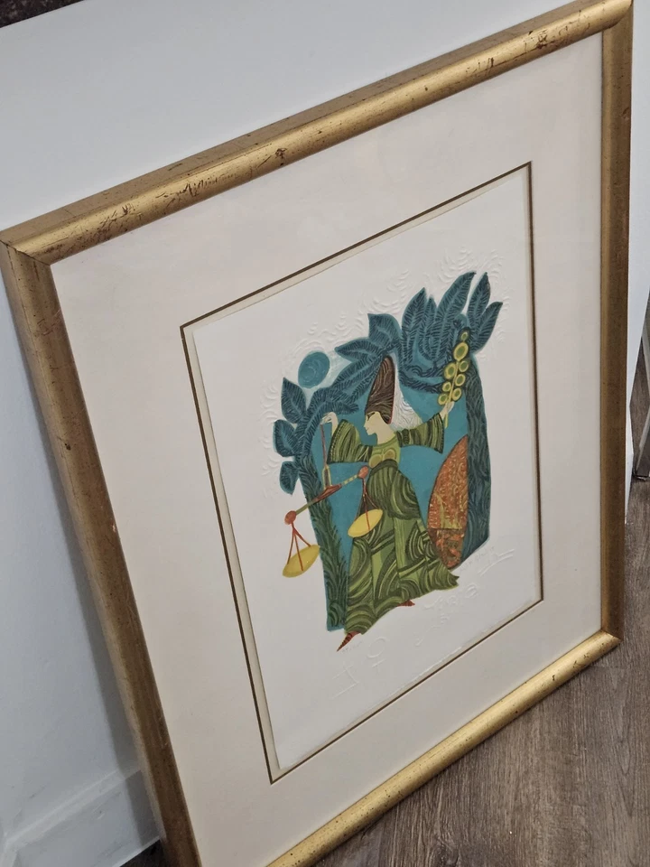 Litografía contemporánea firmada a mano 95/250 enmarcada Judith Bledsoe Libra Foto 3 de 4