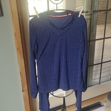 Blue V-Neck Long Sleeve Top  Matching Pants Pajama Set or Long Johns Sz. XLL