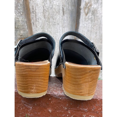Hanna Andersson Black Patent Leather Wedge Clog Sandals EU30 Kids 12.5 - Picture 6 of 9
