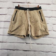 FOG Fear of God Essentials Shorts Mens Large Khaki Sweat Zip Pockets Drawstring