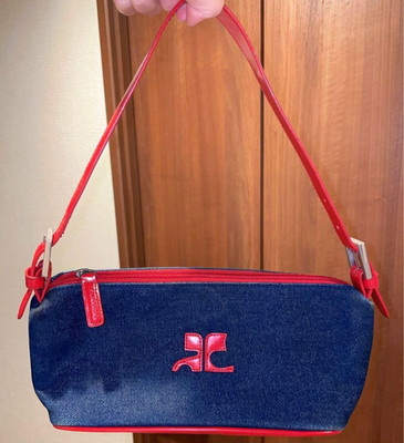 Courreges Vintage Denim Red Shoulder Bag Rare Authentic Classic Style From Japan