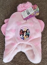 Toddler Girls Disney Princesses Trapper Winter Knit Hat  Mittens Set 2T-4T NWT