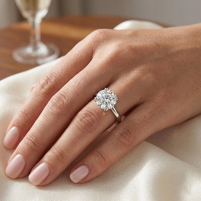 Lab Grown IGI Diamond Ehering Round E F VVS 18k White Gold 2.1 Ct CVD