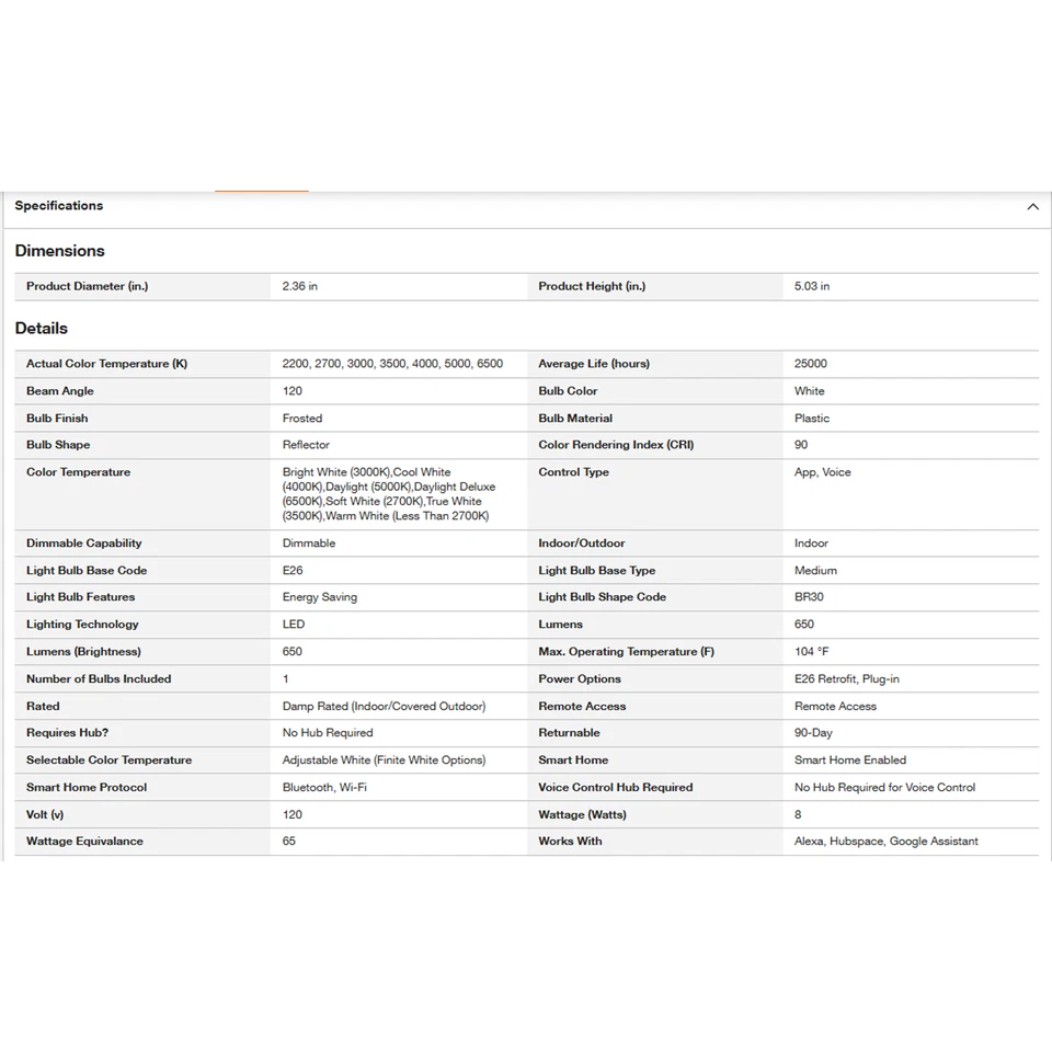 Ecosmart 65W LED Light Bulb BR30 Smart Color Changing WiFi Voice Control - Image 2 of 4